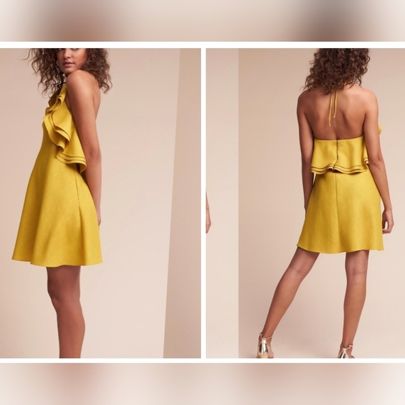 BDHLN Badgley Mischka High Neck Ruffle Halter Short Dress Anthropologie - Picture 1 of 14